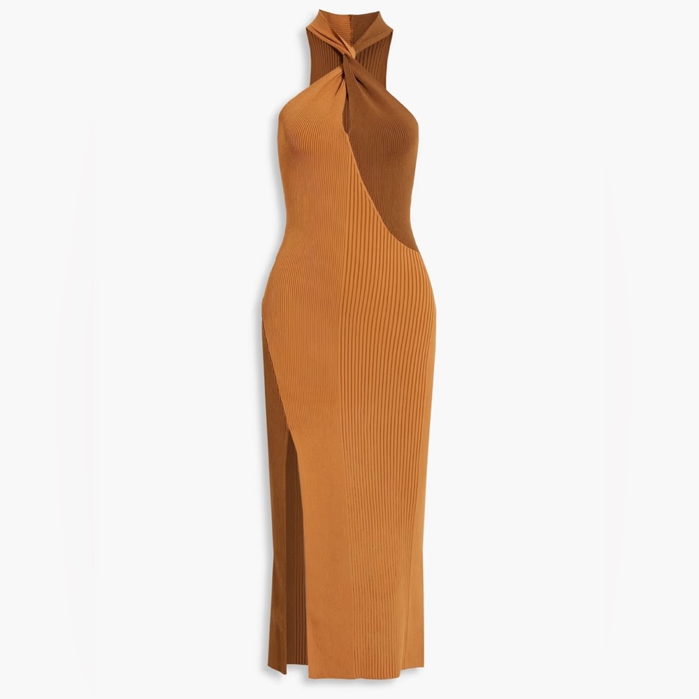 NICHOLAS Daiia twisted two-tone ribbed-knit midi dress